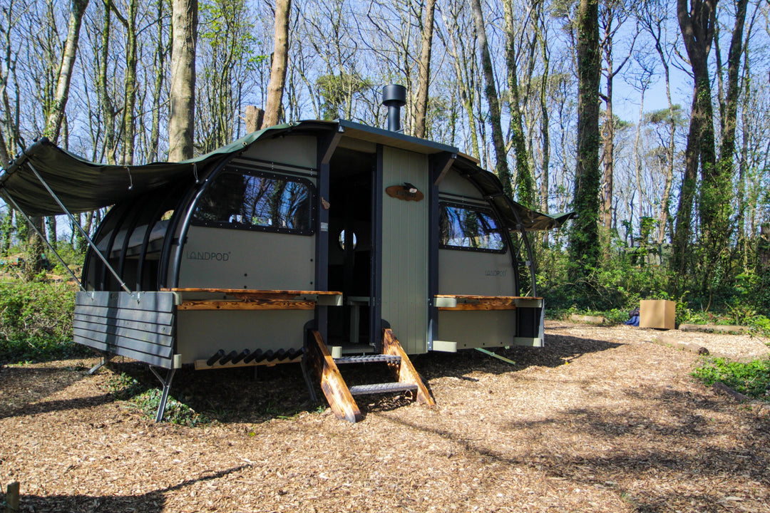 Landpod at Beersheba Farm, St. Ives, during a wood burning stove installation with Anevay Stoves
