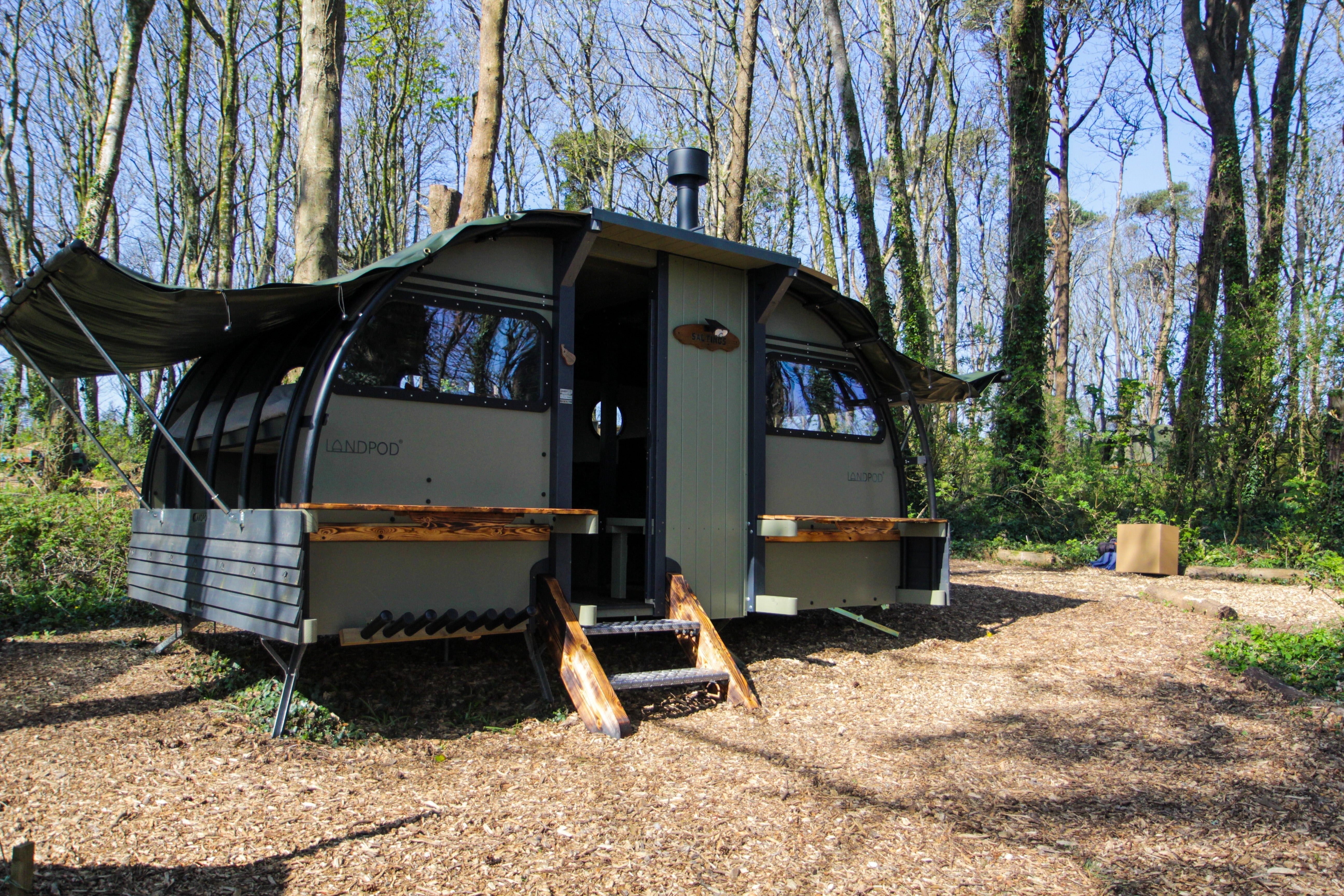 Landpod at Beersheba Farm, St. Ives, during a wood burning stove installation with Anevay Stoves