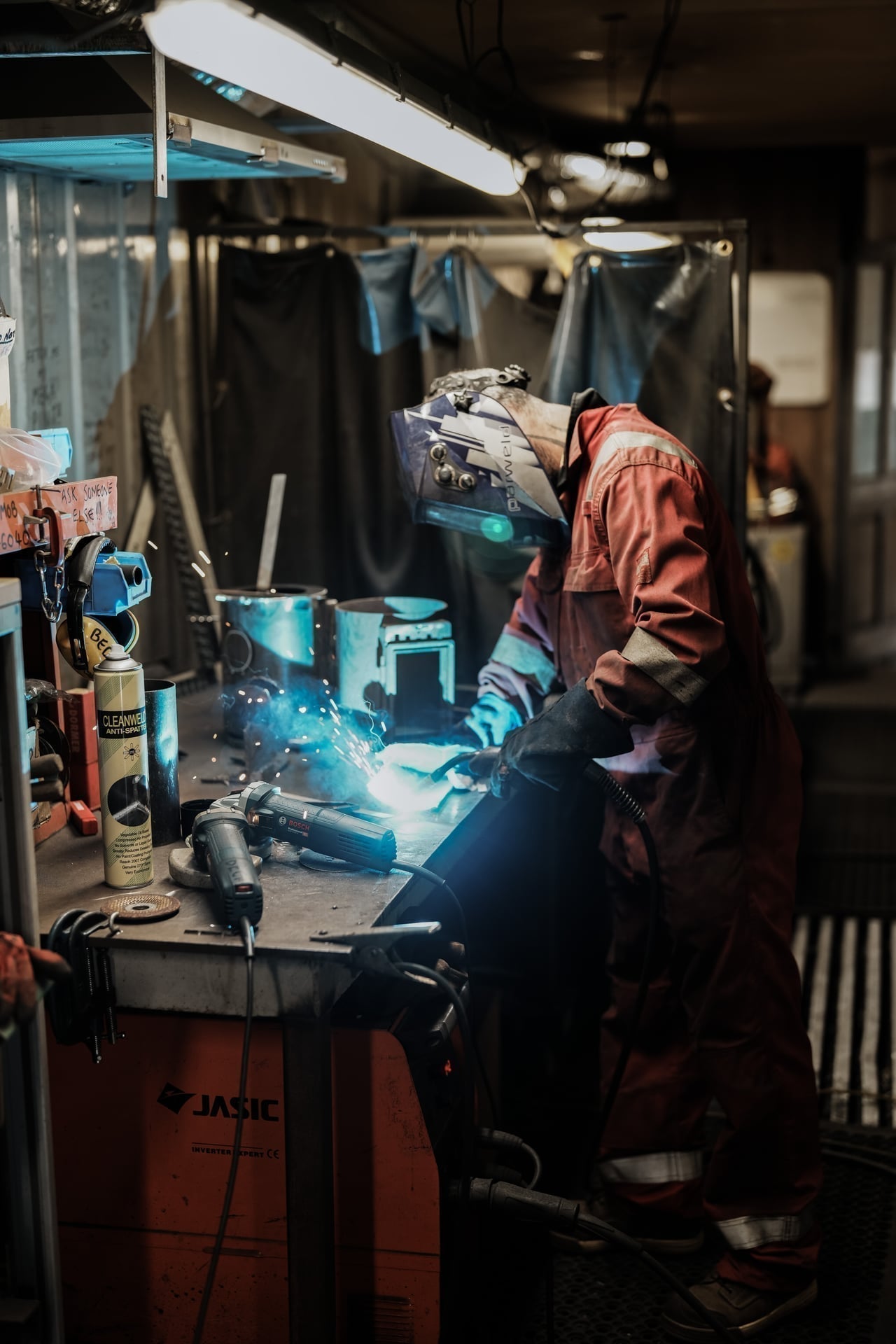 Image of Mitch welding in the Anevay workshop